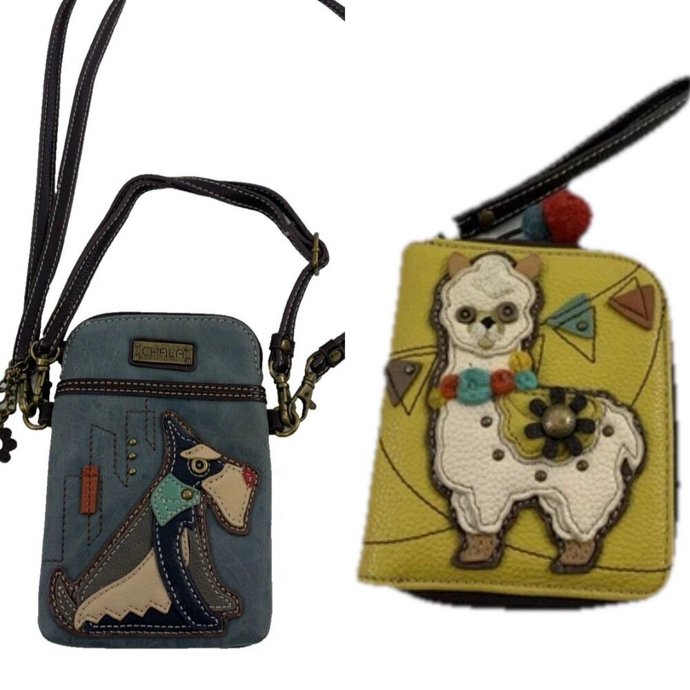 Chala Cellphone XBody‎ Bag Purse Schnauzer Dog Faux Leather Llama Zip Wallet